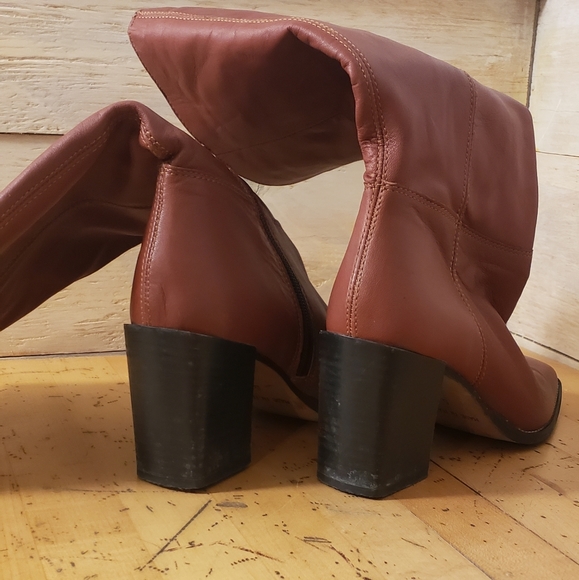 Asos Clara leather made in Italy mid calf block heel square boot free people dup - Picture 6 of 10